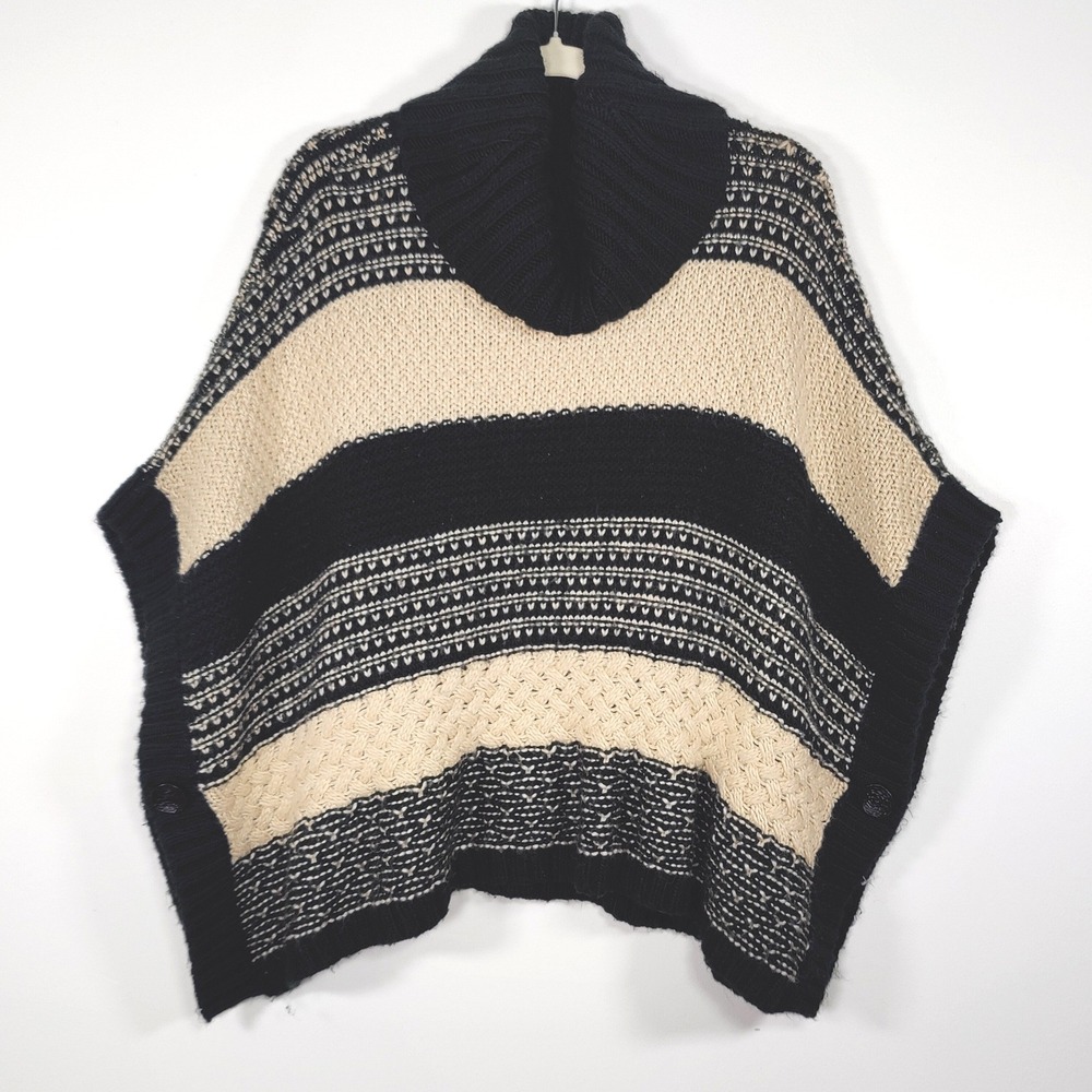 Vintage Michelle Nicole Wool Blend Turtleneck Poncho Sweater Cape Small Boho‎
